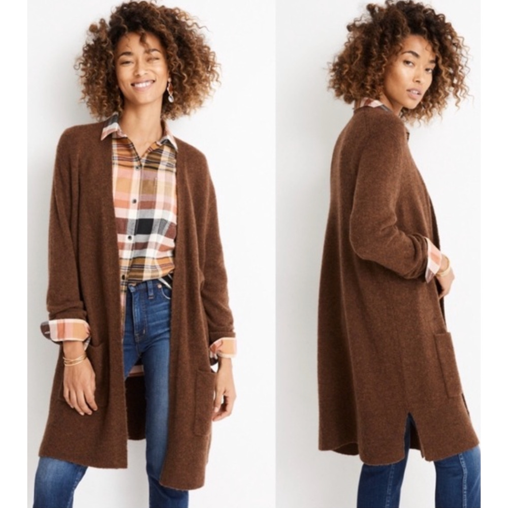 Madewell Kent Cardigan Womens XS Extra Small Pecan Merino Wool Alpaca Open Front